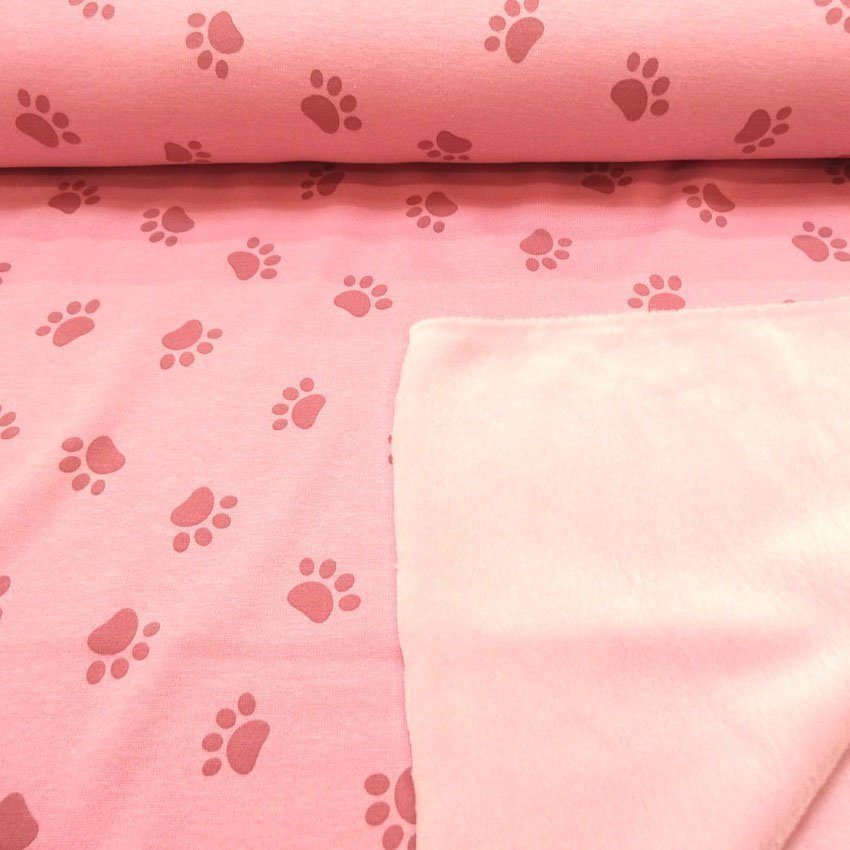 Tissu Doudou Pieds réversible Minky Rose