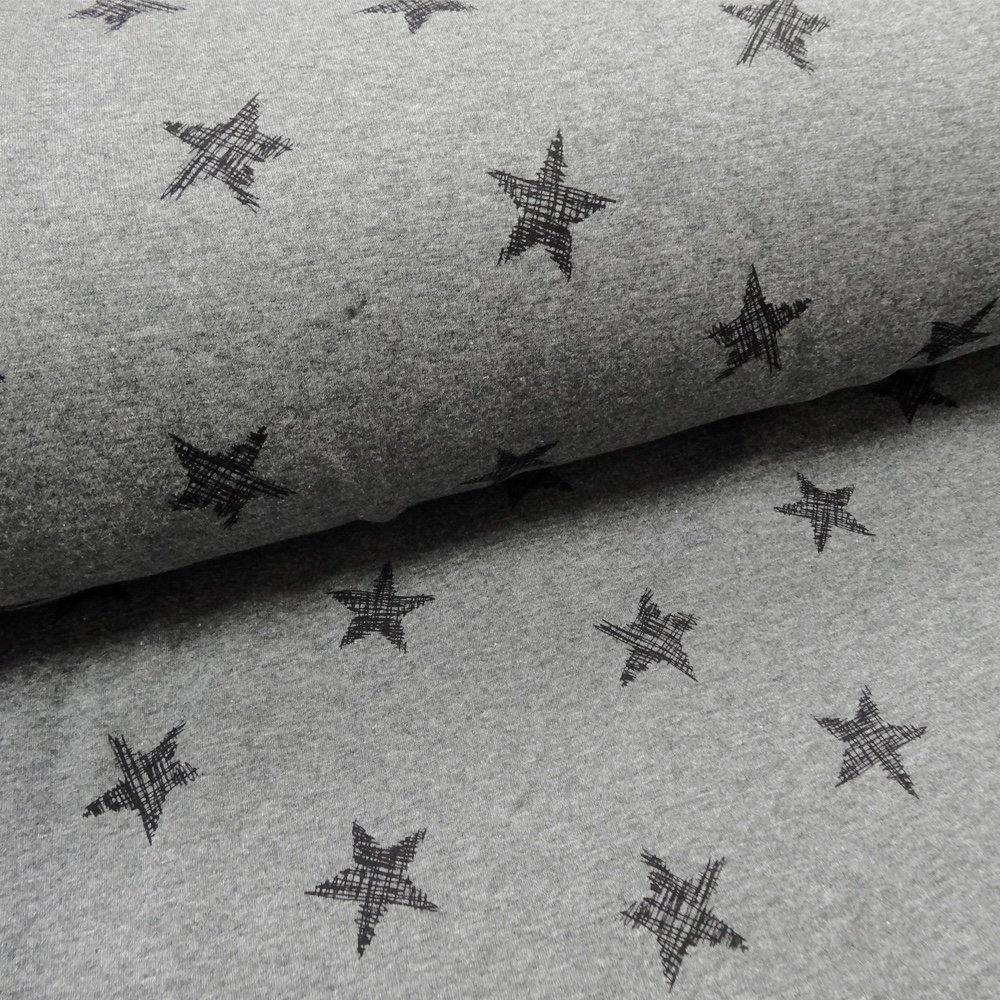 Tissu Sweat envers minky Giulia Gris Etoiles noires