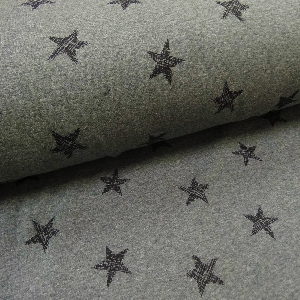 Tissu Sweat envers minky Giulia Gris anthracite Etoiles noires