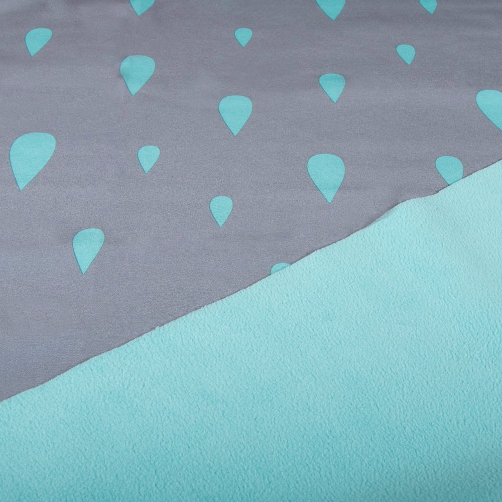 Tissu Softshell Gouttes Turquoise sur fond Anthracite