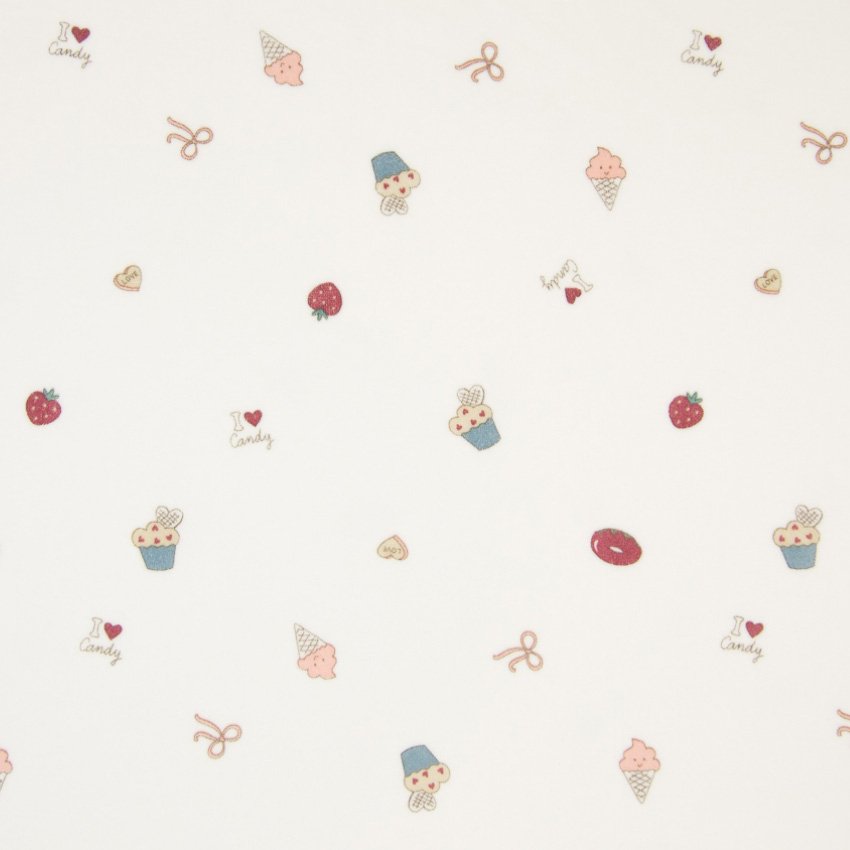 Tissu Jersey Velours imprimé Friandises Multicolores sur fond Ecru