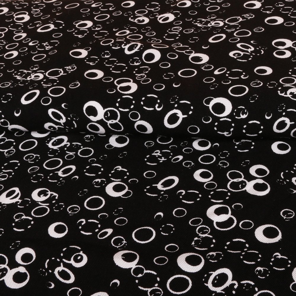 Tissu Viscose légère Noir Bulles Blanches