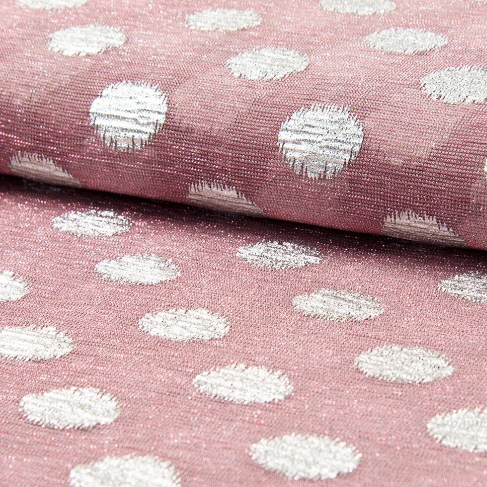 Tissu Résille à paillettes Ronds Argent sur fond Rose pâle