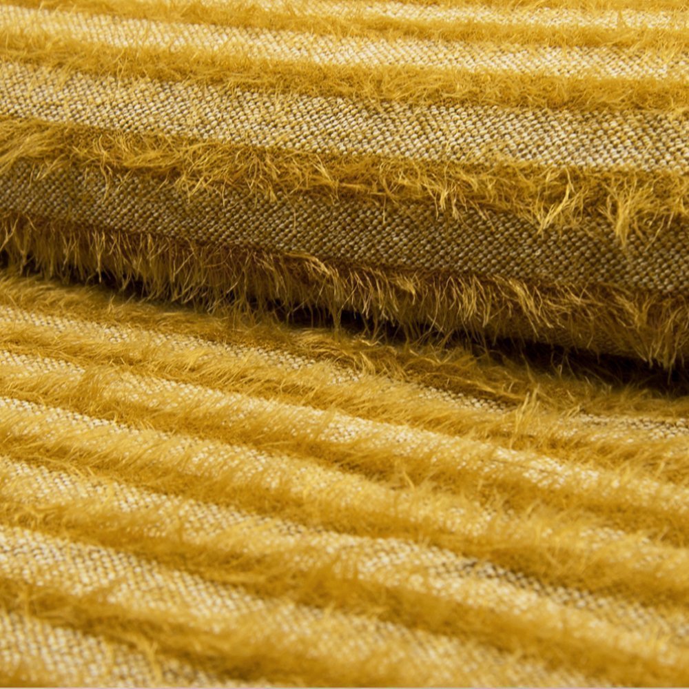 Tissu Maille Rayures à poils Moutarde