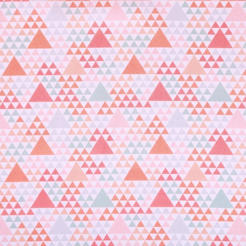 Tissu Popeline imprimée Ecru Triangles Corail et Orange