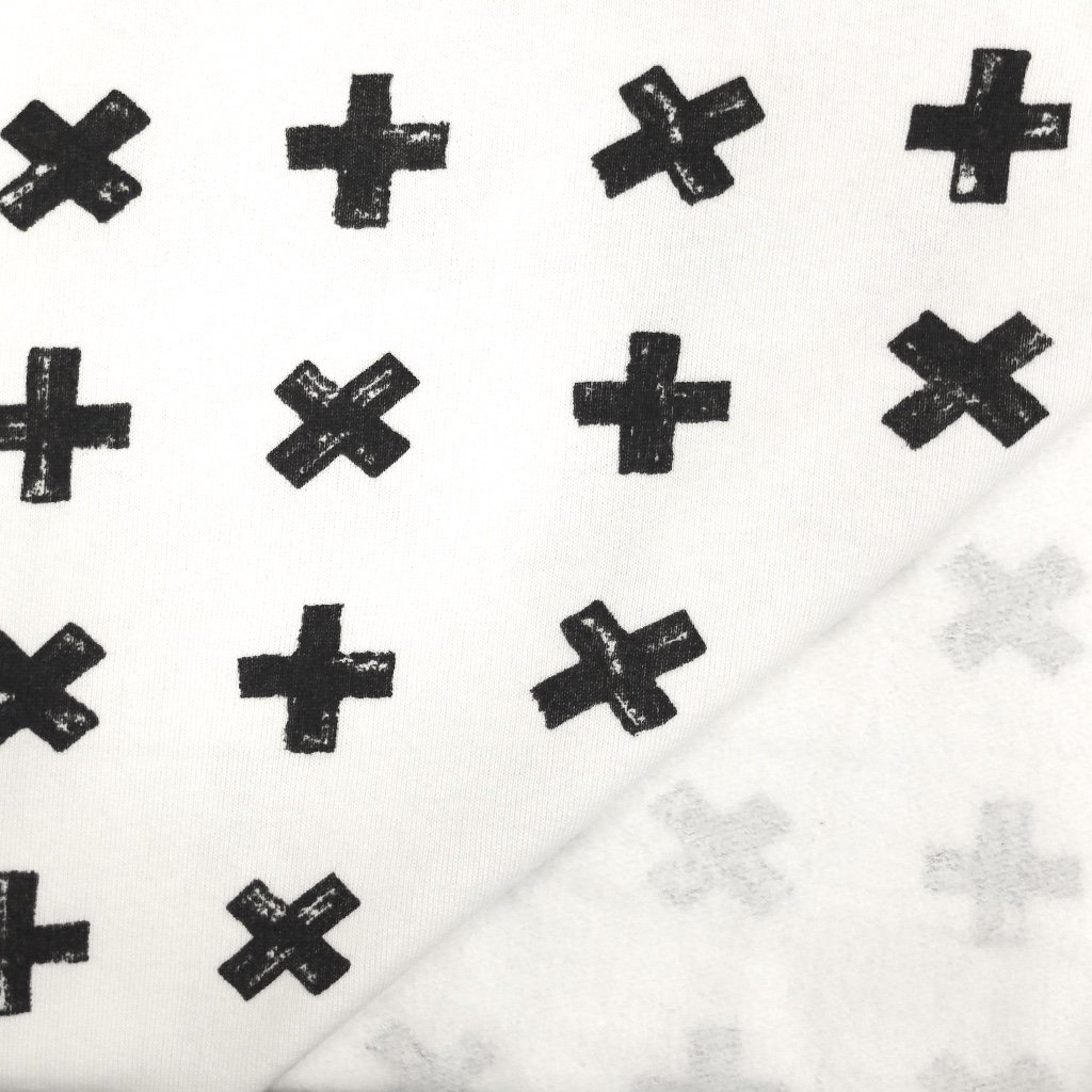 Tissu Sweat Blanc Croix noires