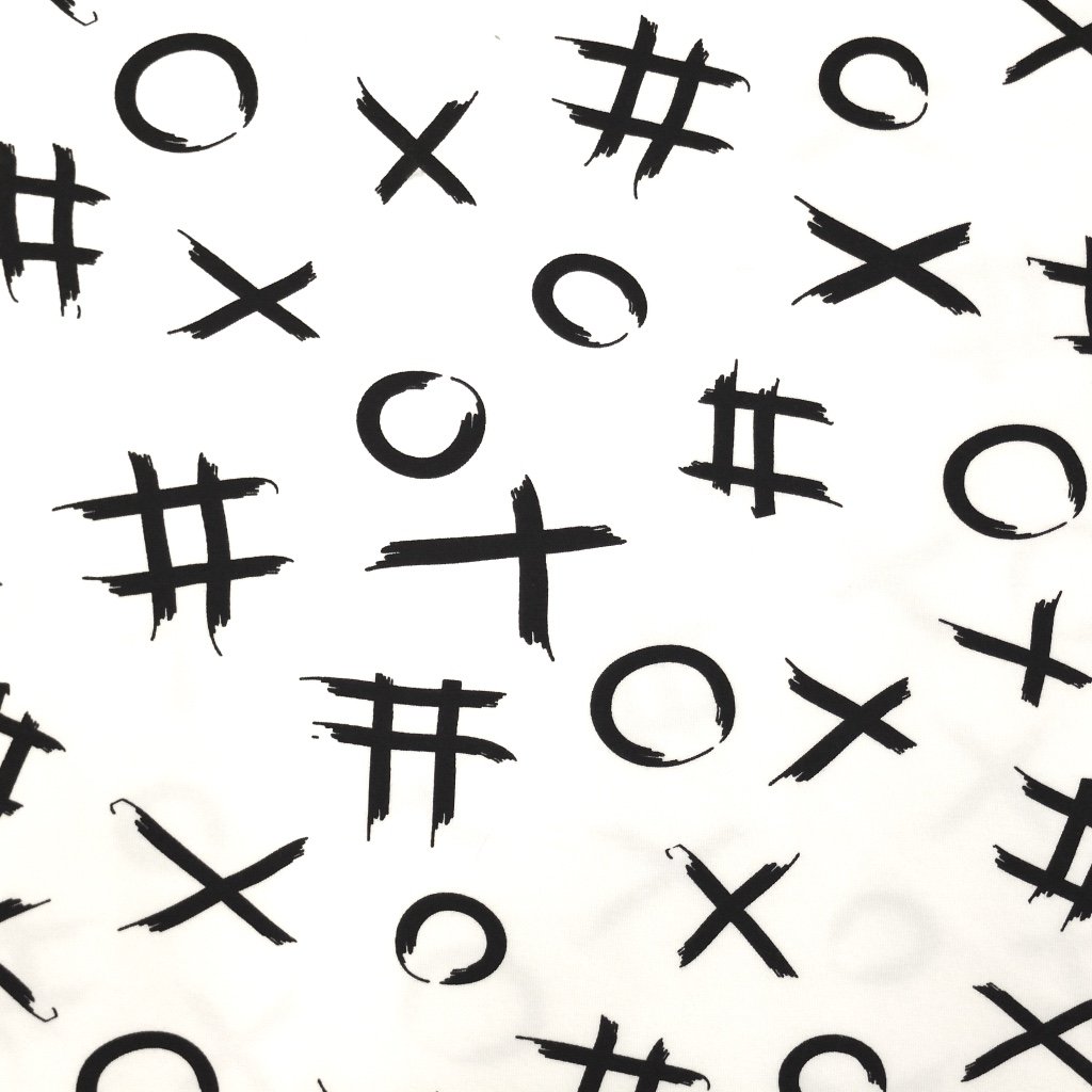 Tissu Jersey Blanc Croix et ronds noirs