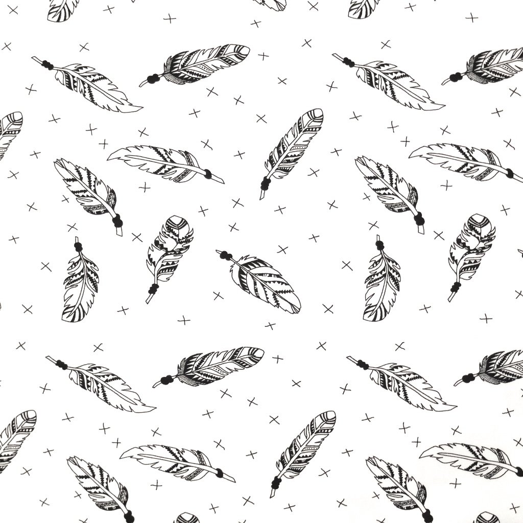 Tissu Jersey Blanc Plumes noires