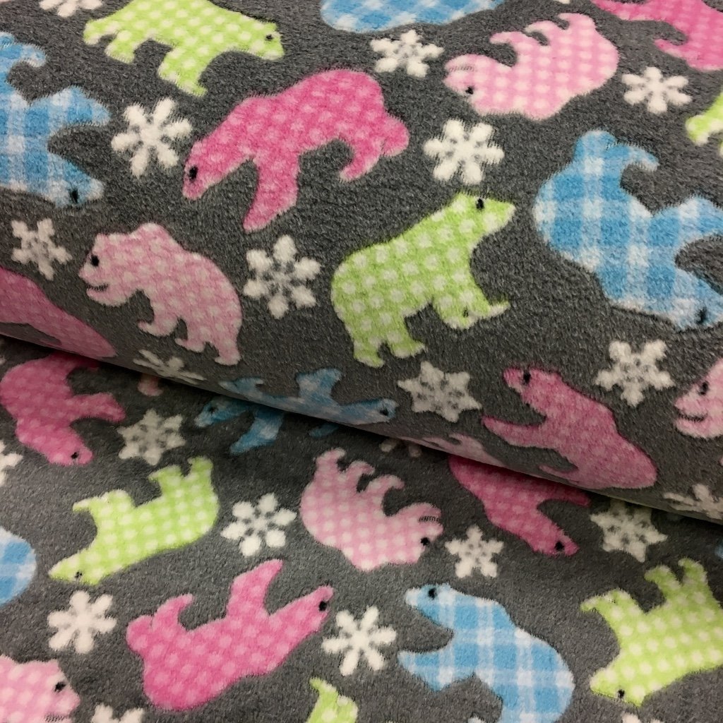 Tissu Doudou Gris clair Ours polaire