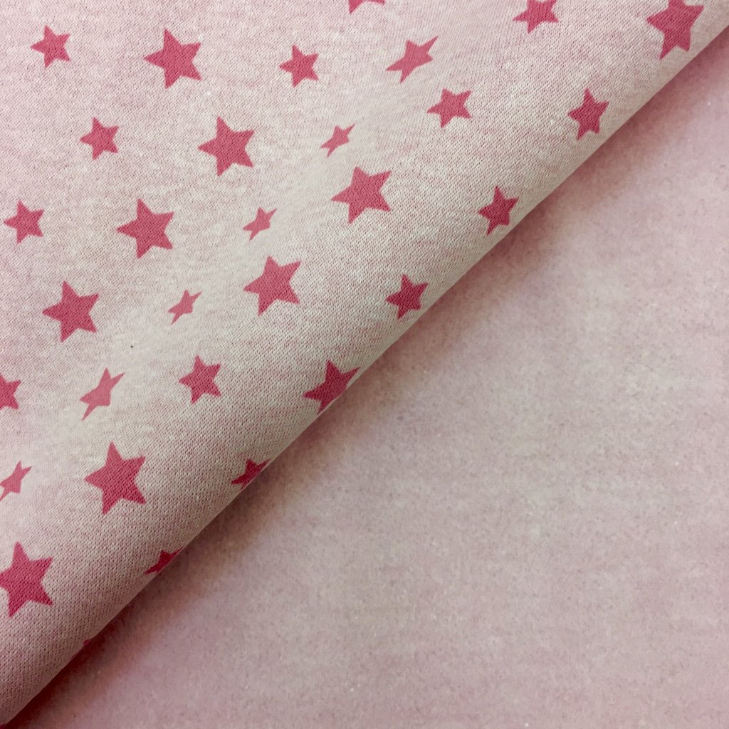 Tissu Sweat Rose pâle Etoiles roses