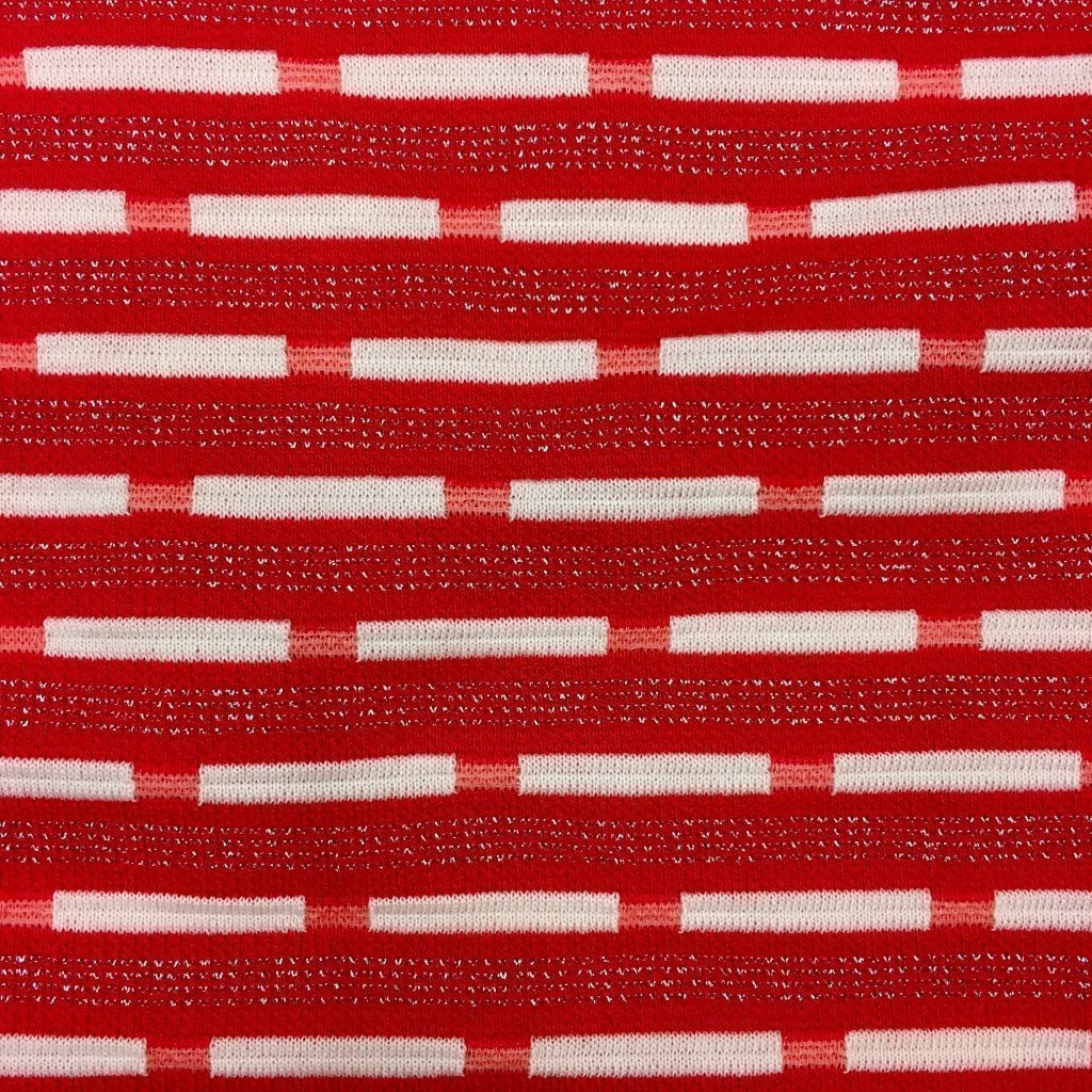 Tissu Maille Jersey Lurex Rouge et blanc