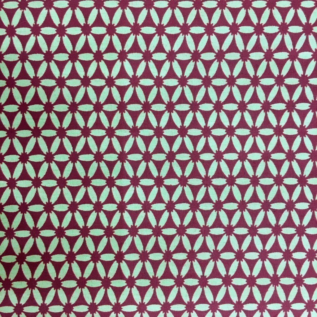 Tissu Wax africain N° 219 Vert clair Motifs africain Bordeaux