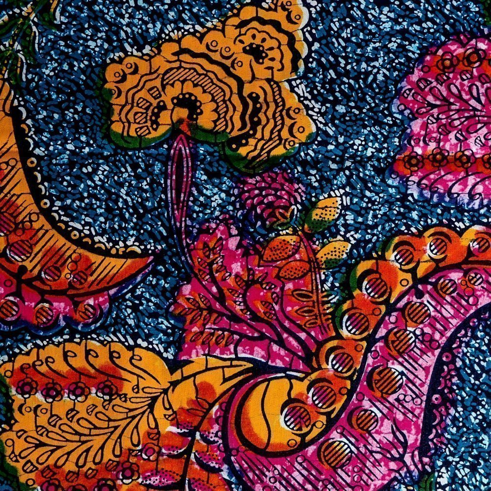 Tissu Wax Africain N°270 Fleurs Jaunes et roses sur fond Bleu