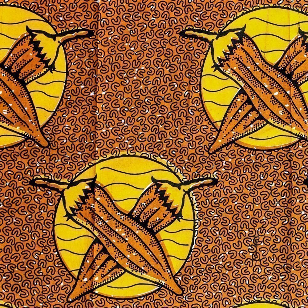 Tissu Wax Africain N°284 Piments Marrons et jaunes sur fond Marron