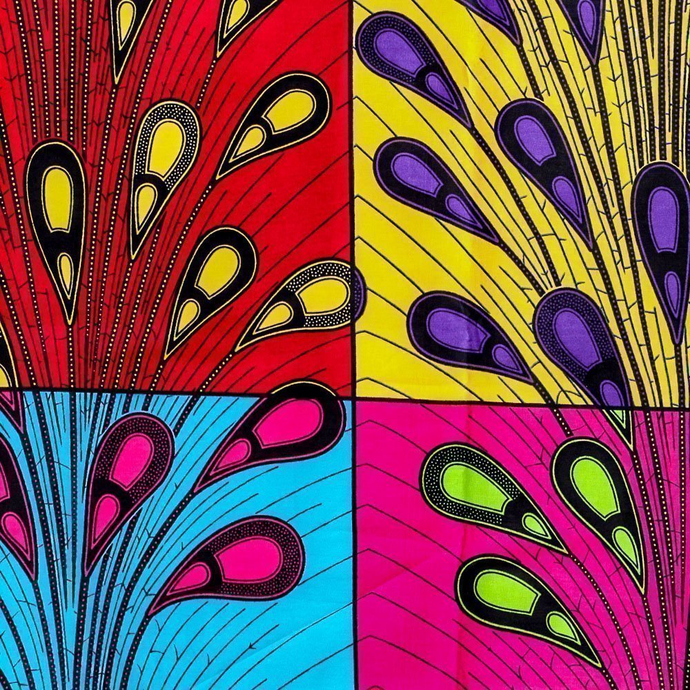 Tissu Wax Africain N°292 Fleurs Jaunes, roses et vertes sur fond Multicolore