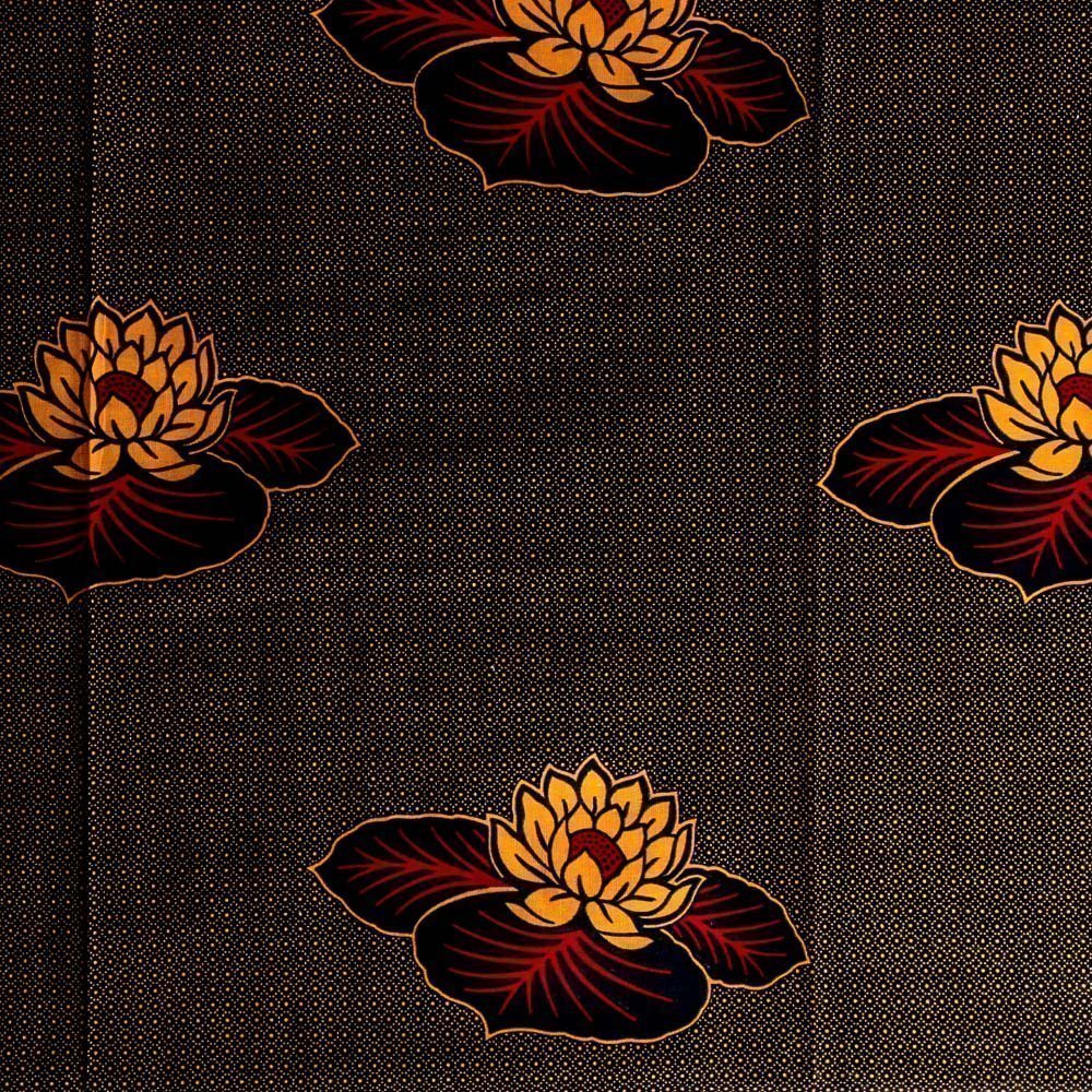 Tissu Wax Africain N°293 Fleurs de Nénuphars Rouges et jaunes sur fond Vert