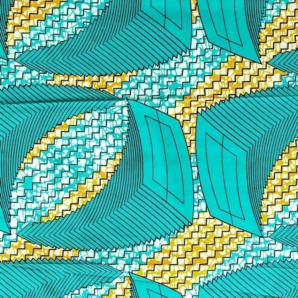 Tissu Wax Africain N°297 Accordéons Emeraude sur fond Vert et jaune