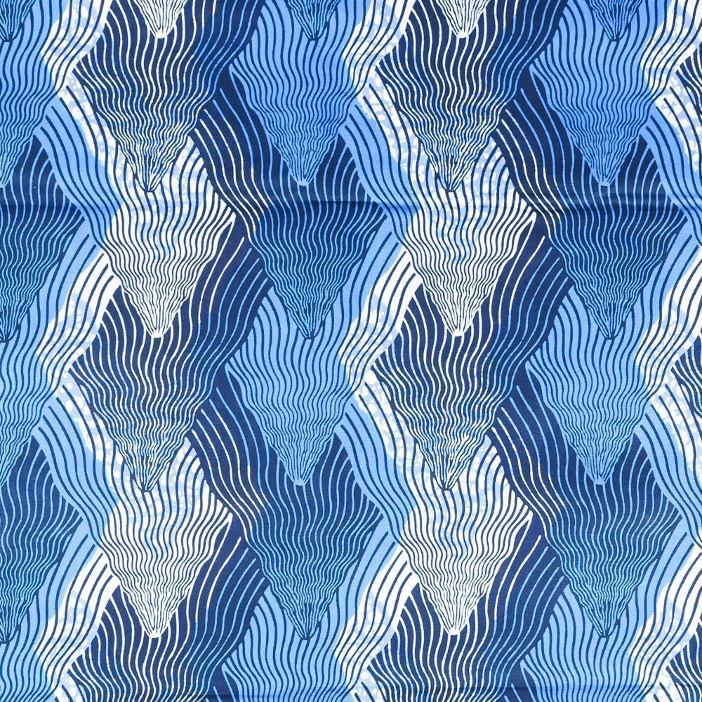 Tissu Wax Africain N°303 Pointes Blanches et bleues sur fond Bleu marine