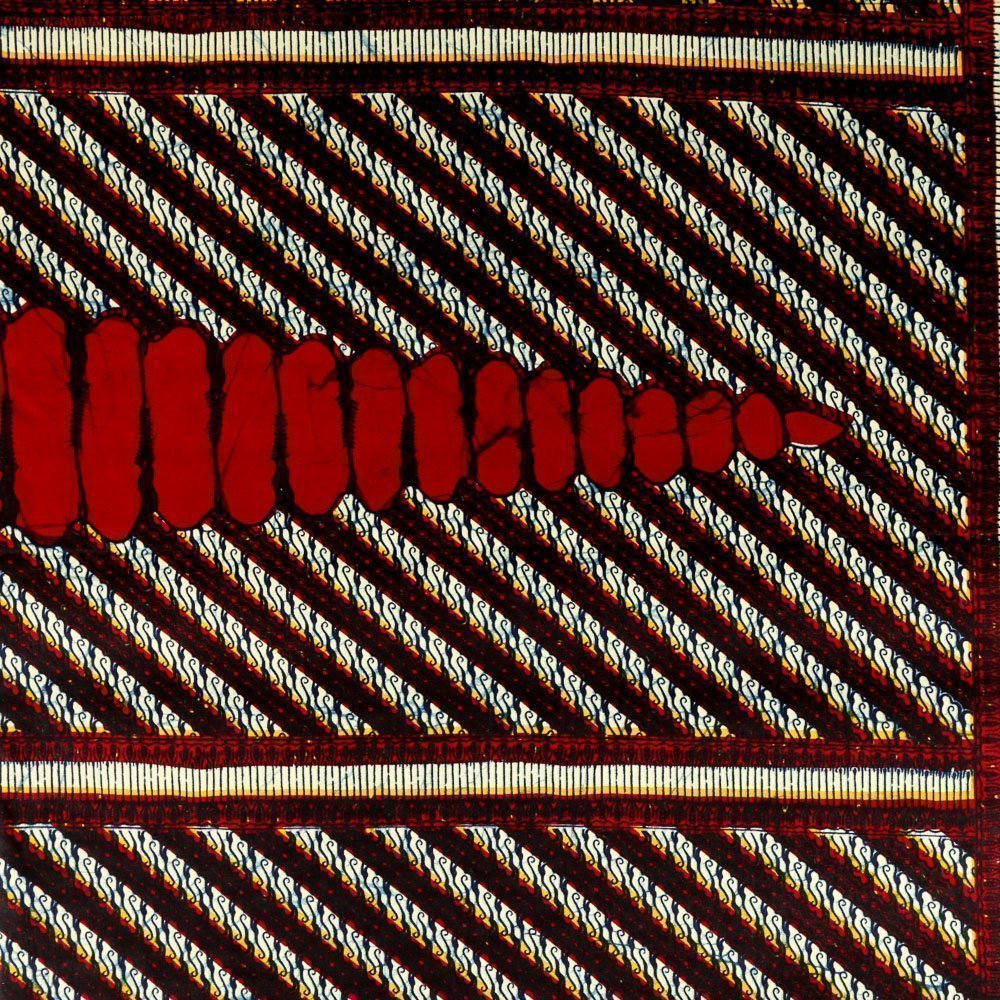 Tissu Wax Africain N°312 Cornes Bordeaux sur fond Bleu marine et écru