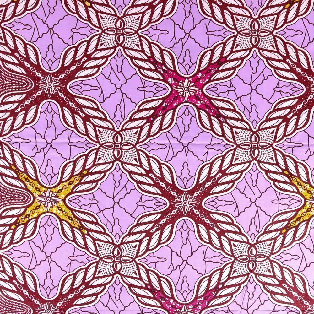 Tissu Wax Africain N°327 Croix Roses et jaunes sur fond Violine