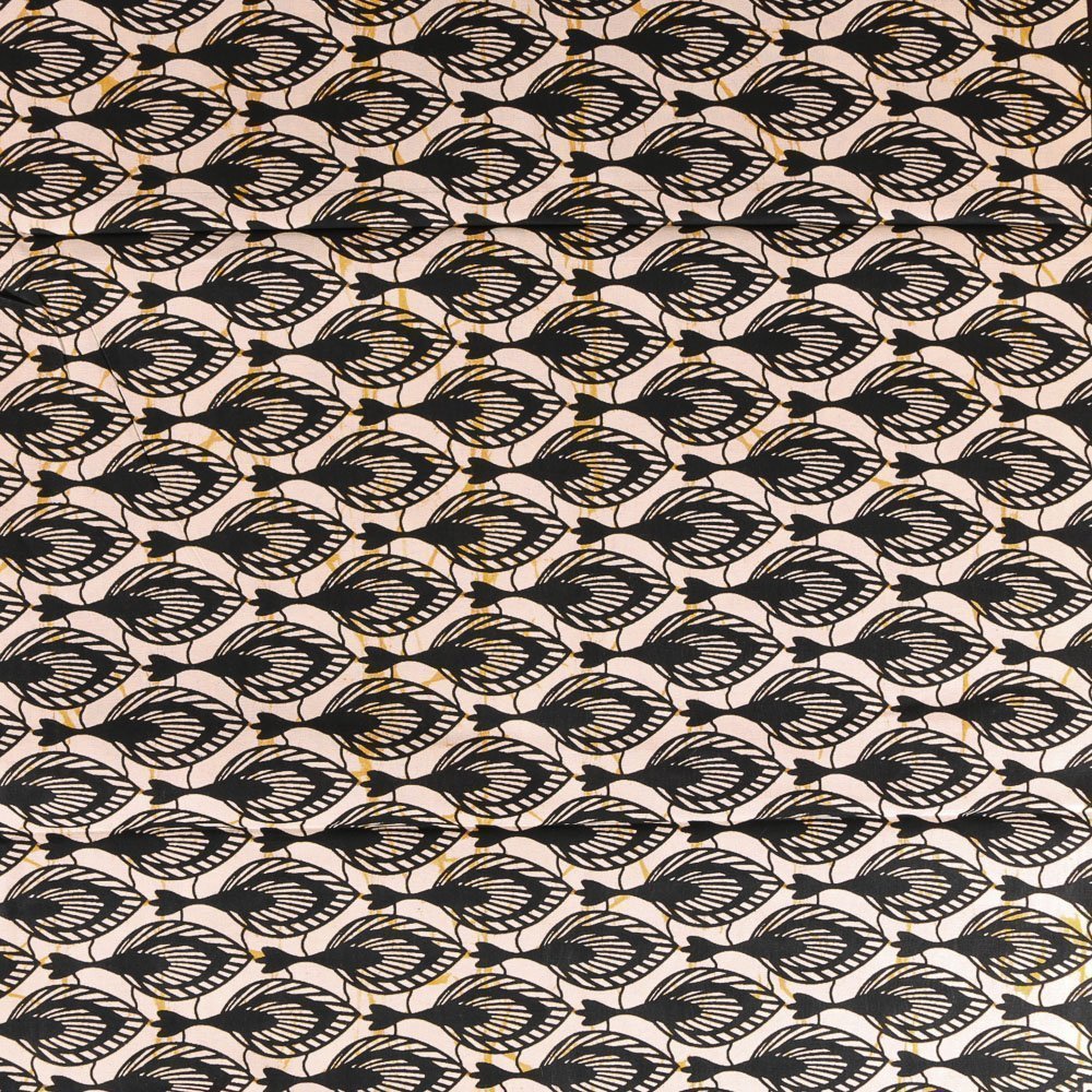 Tissu Wax Africain N°333 Poissons Noirs sur fond Ecru