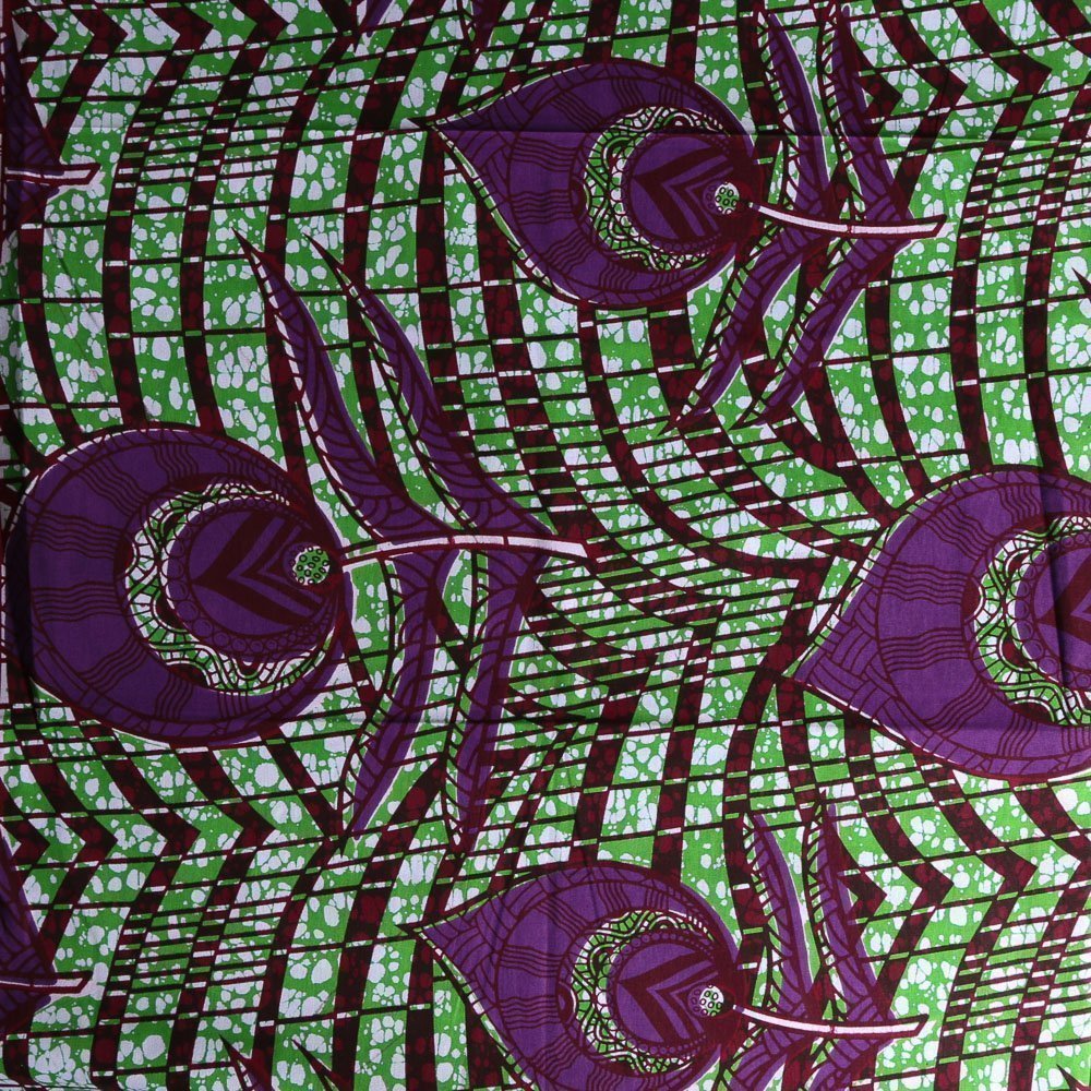 Tissu Wax Africain N°337 Fleurs Violettes sur fond Vert