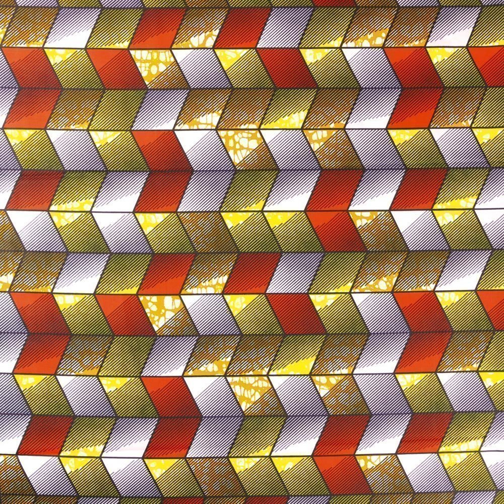 Tissu Wax Africain N°345 Carrés Multicolores sur fond Blanc