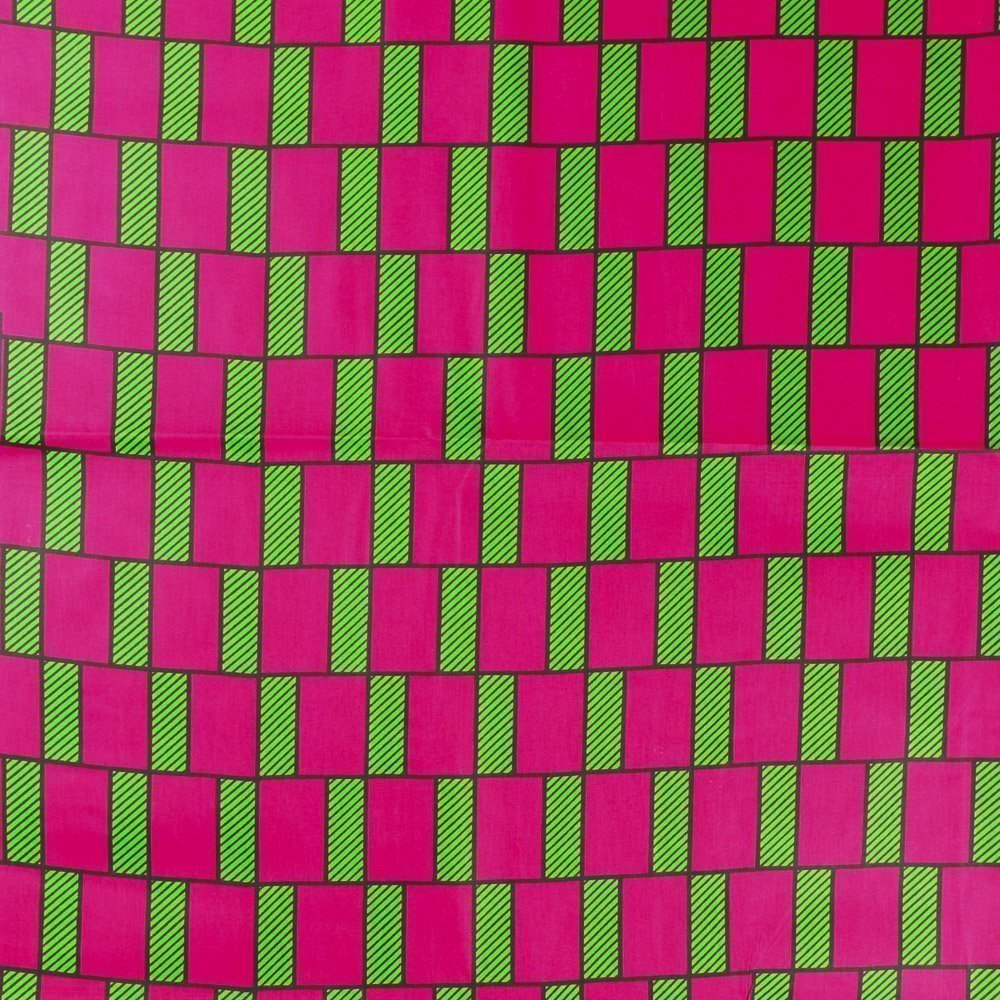 Tissu Wax Africain N°355 Rectangles Roses sur fond Vert