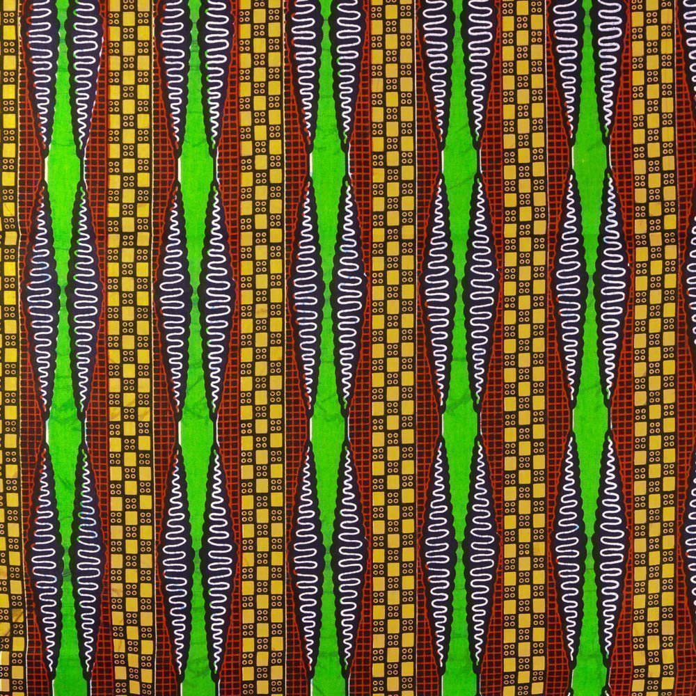Tissu Wax Africain N°363 Bandes Multicolores sur fond Vert