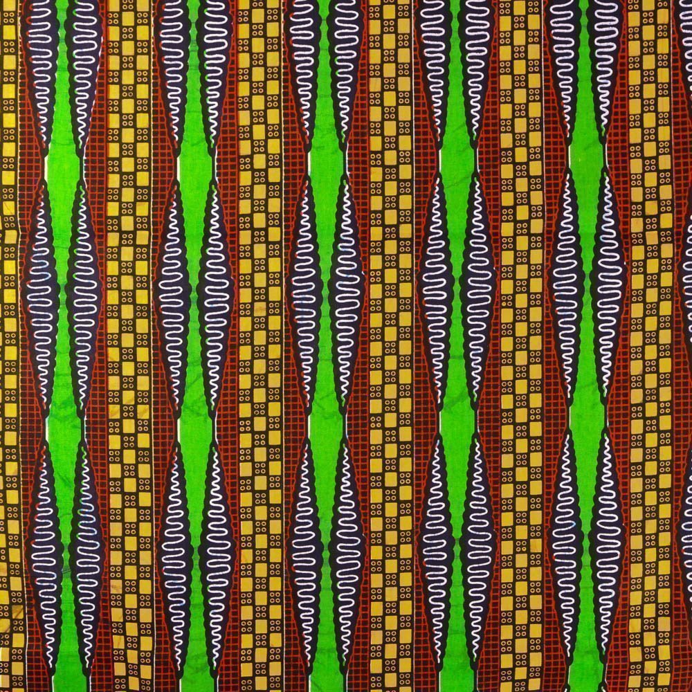 Tissu Wax Africain N°363 Bandes Multicolores sur fond Vert
