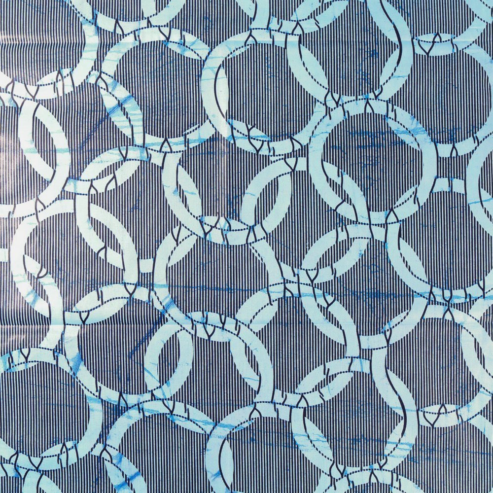 Tissu Wax Africain N°368 Enduit Cercles Bleu ciel sur fond Bleu
