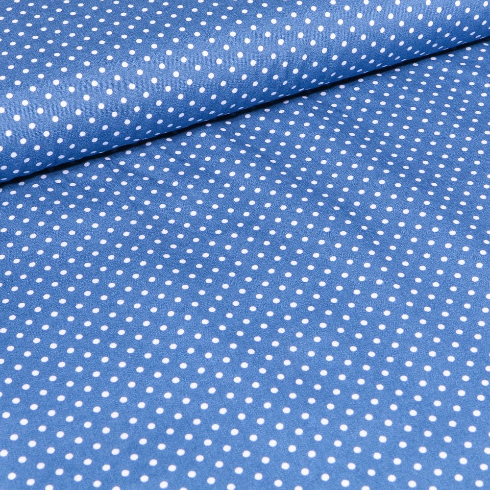 Tissu Coton imprimé Bleu Pois 3 mm Blancs