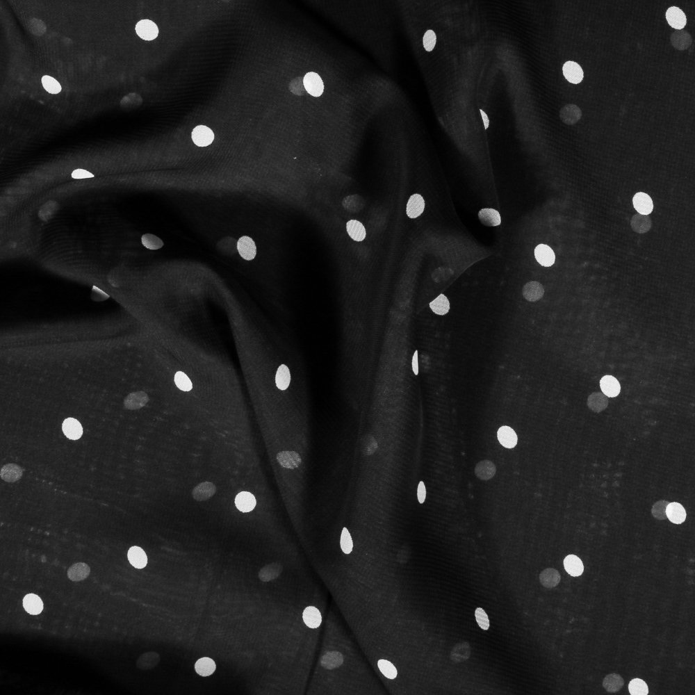 Tissu Mousseline Noir Pois Blancs