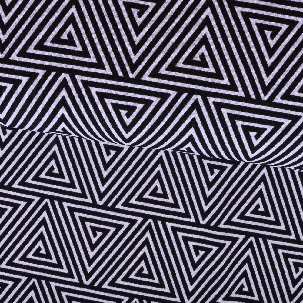 Tissu Jersey interlock Bleu foncé Triangles infinis Blancs