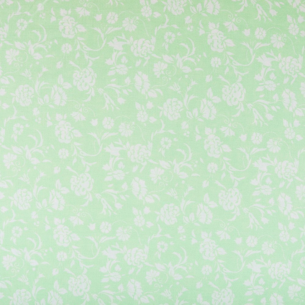Tissu Viscose légère Menthe Fleuris Blanc