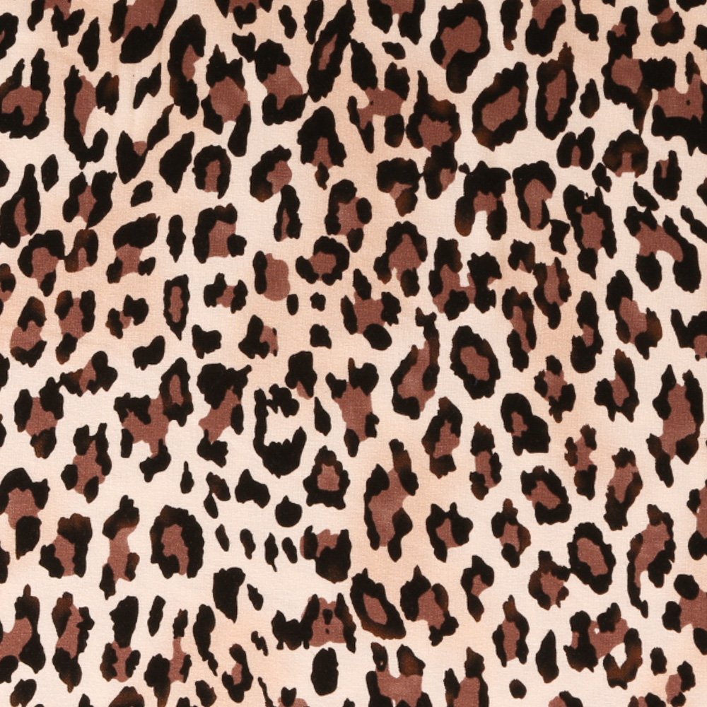 Tissu Jersey Viscose Motifs Léopard Brun et Noir sur fond Ecru