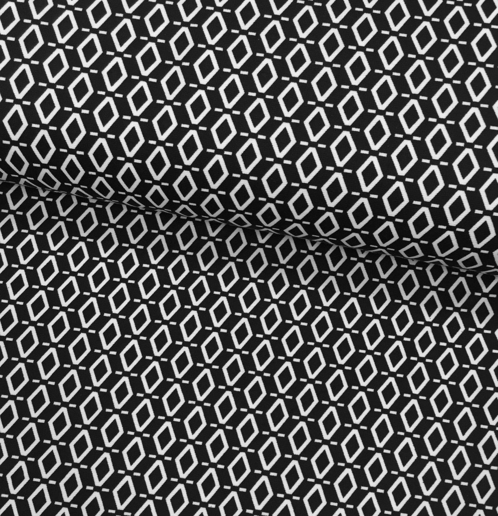 Tissu Jersey interlock Noir Losanges Blancs