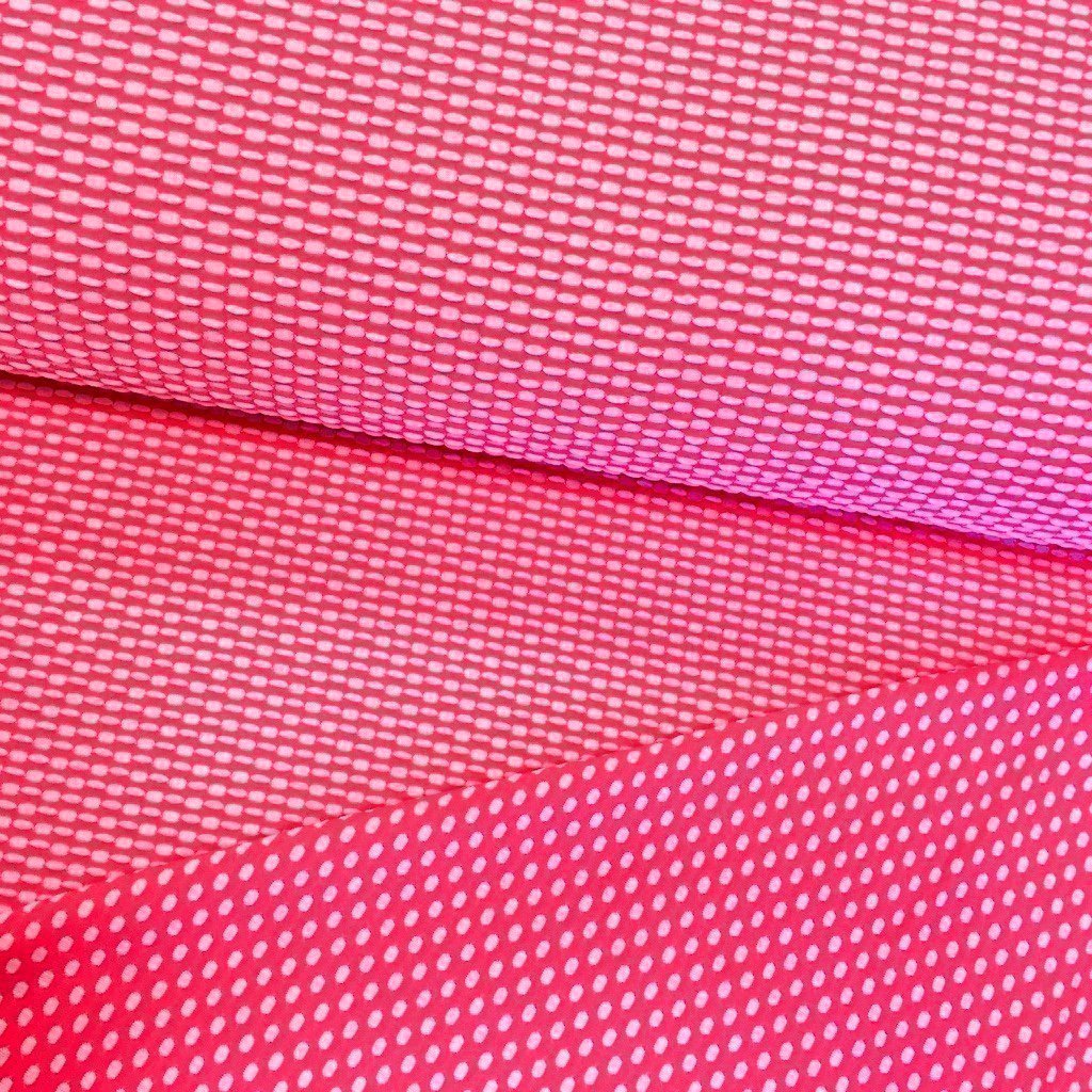 Tissu Jersey interlock reversible Rose Pois Blancs