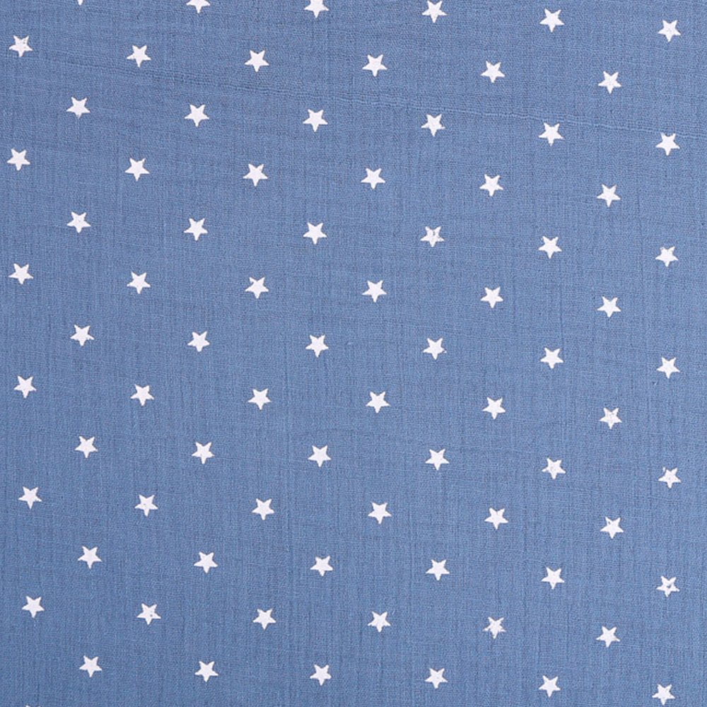 Tissu Double gaze de coton Bleu ancien Etoiles blanches