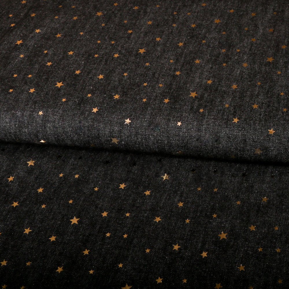 Tissu Chambray Noir Petites étoiles Or