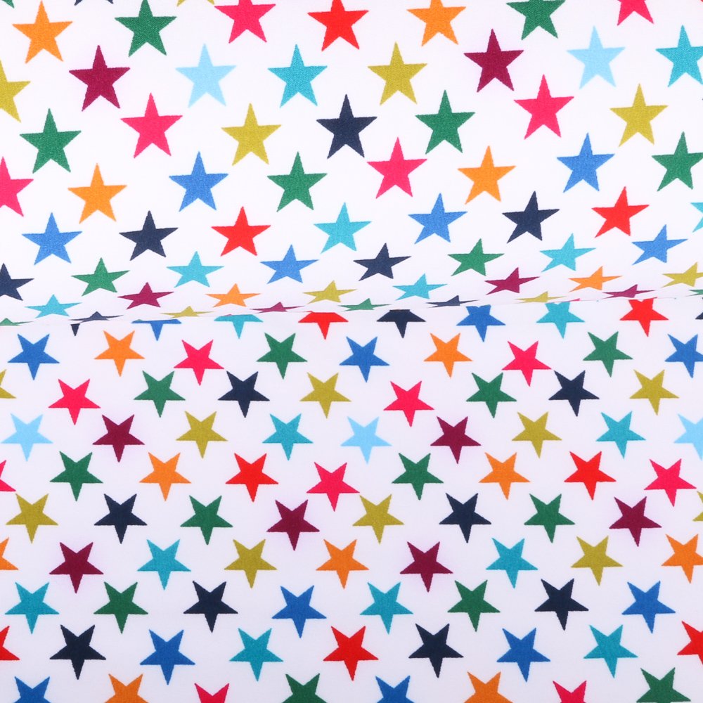 Tissu Softshell envers Polaire Etoiles 15mm Multicolore sur fond Blanc