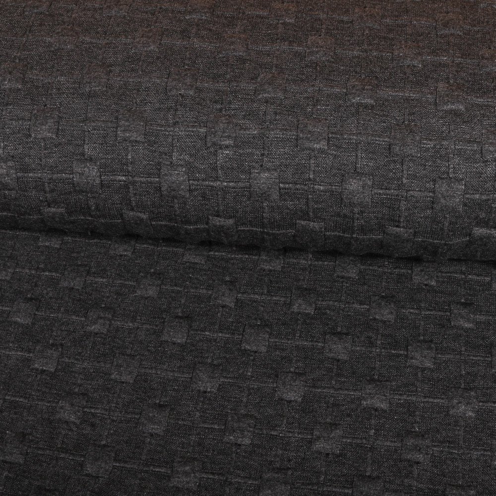 Tissu Jacquard Viscose Anthracite Carrés liés en relief