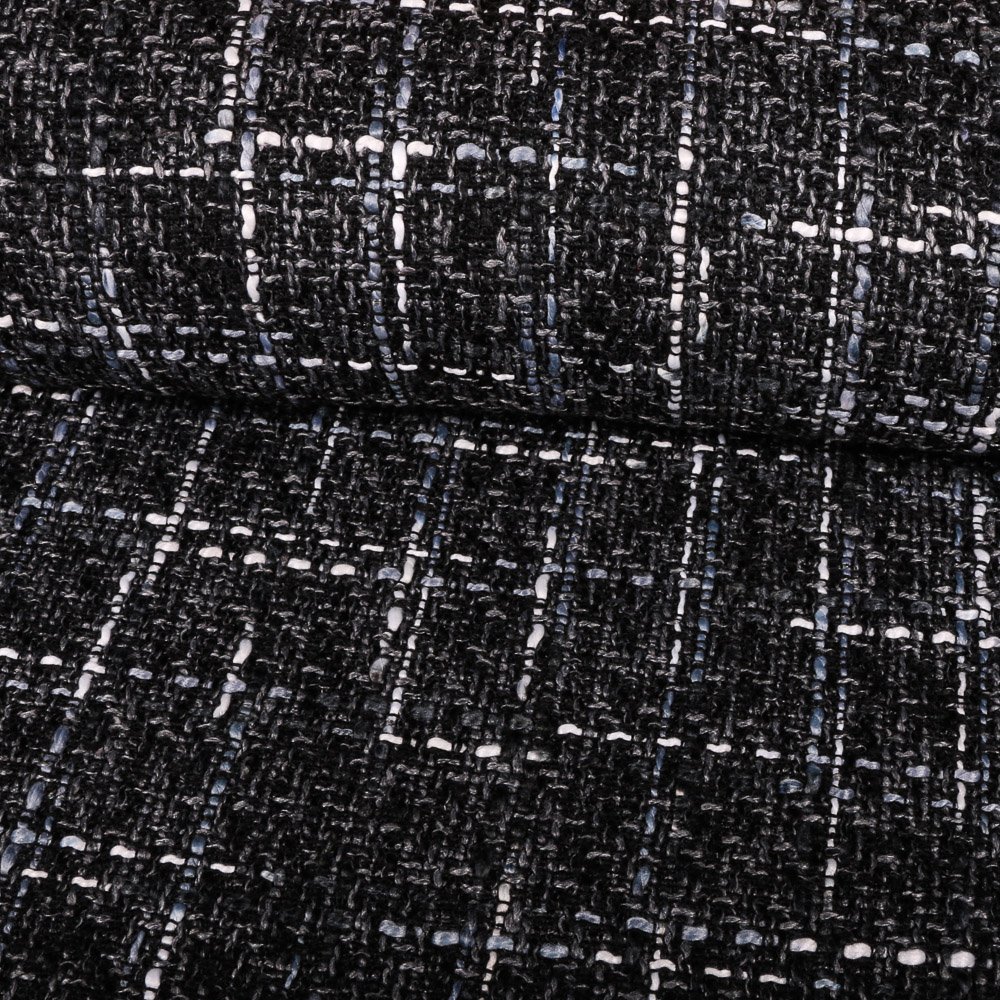 Tissu Jacquard Tissé effet Tweed Gris, bleu et blanc