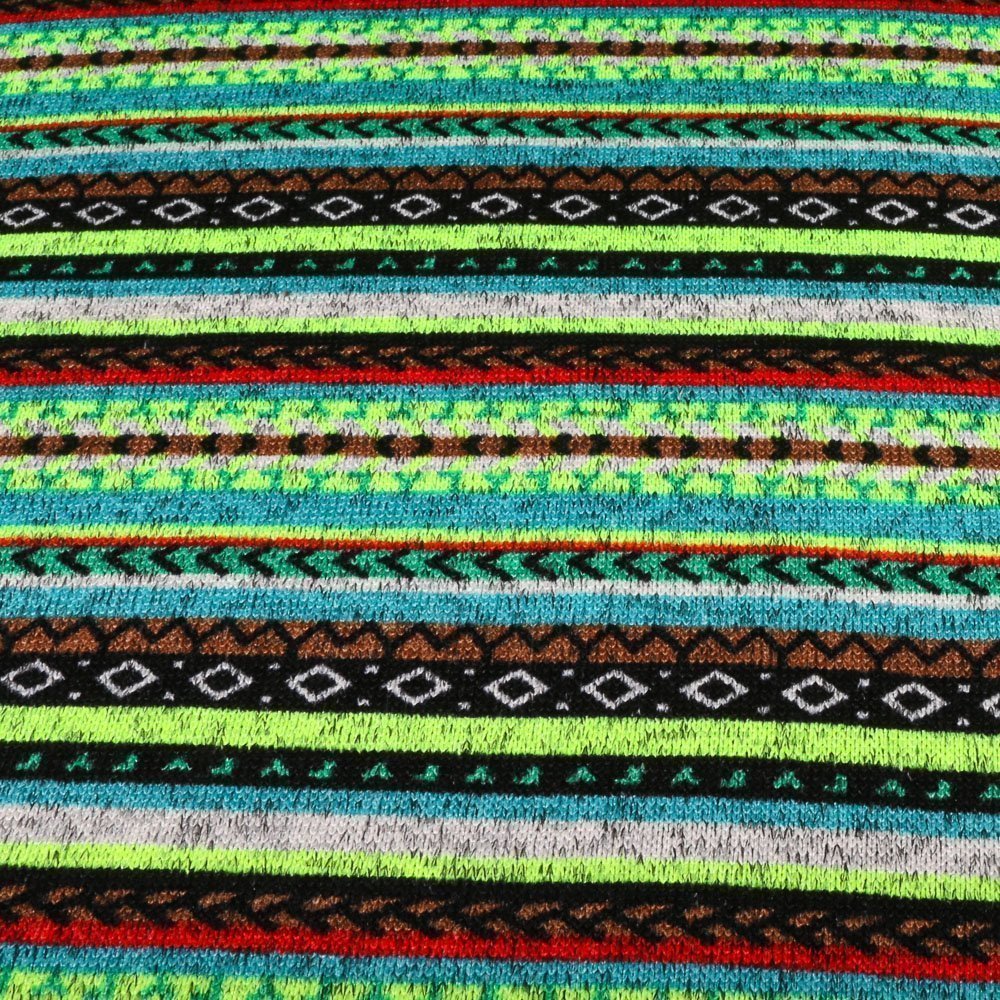 Tissu Maille pull Envers Polaire Rayures et motifs ethniques sur fond Vert
