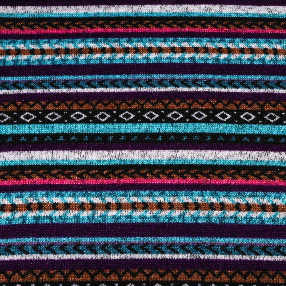 Tissu Maille pull Envers Polaire Rayures et motifs ethniques sur fond Violet