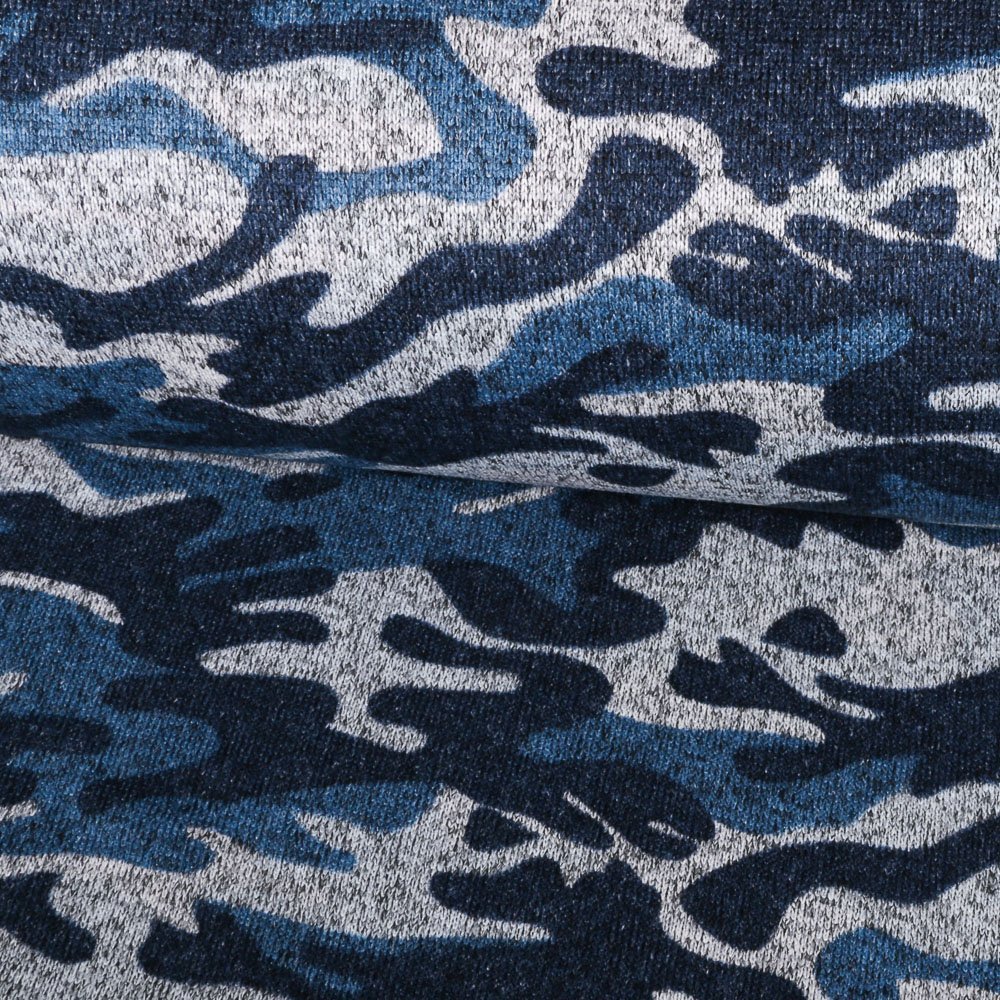 Tissu Maille Pull tout doux Camouflage Bleu