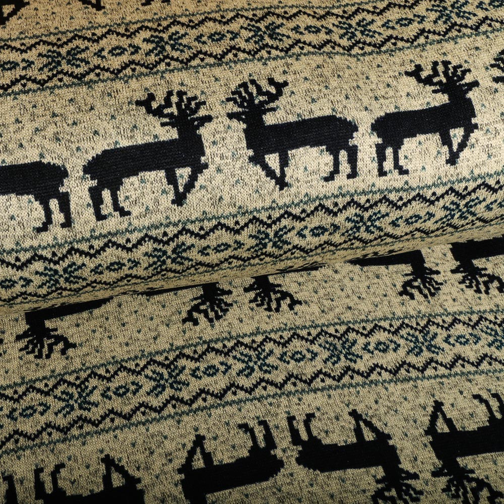 Tissu Pull tout doux Noël Rennes Marine