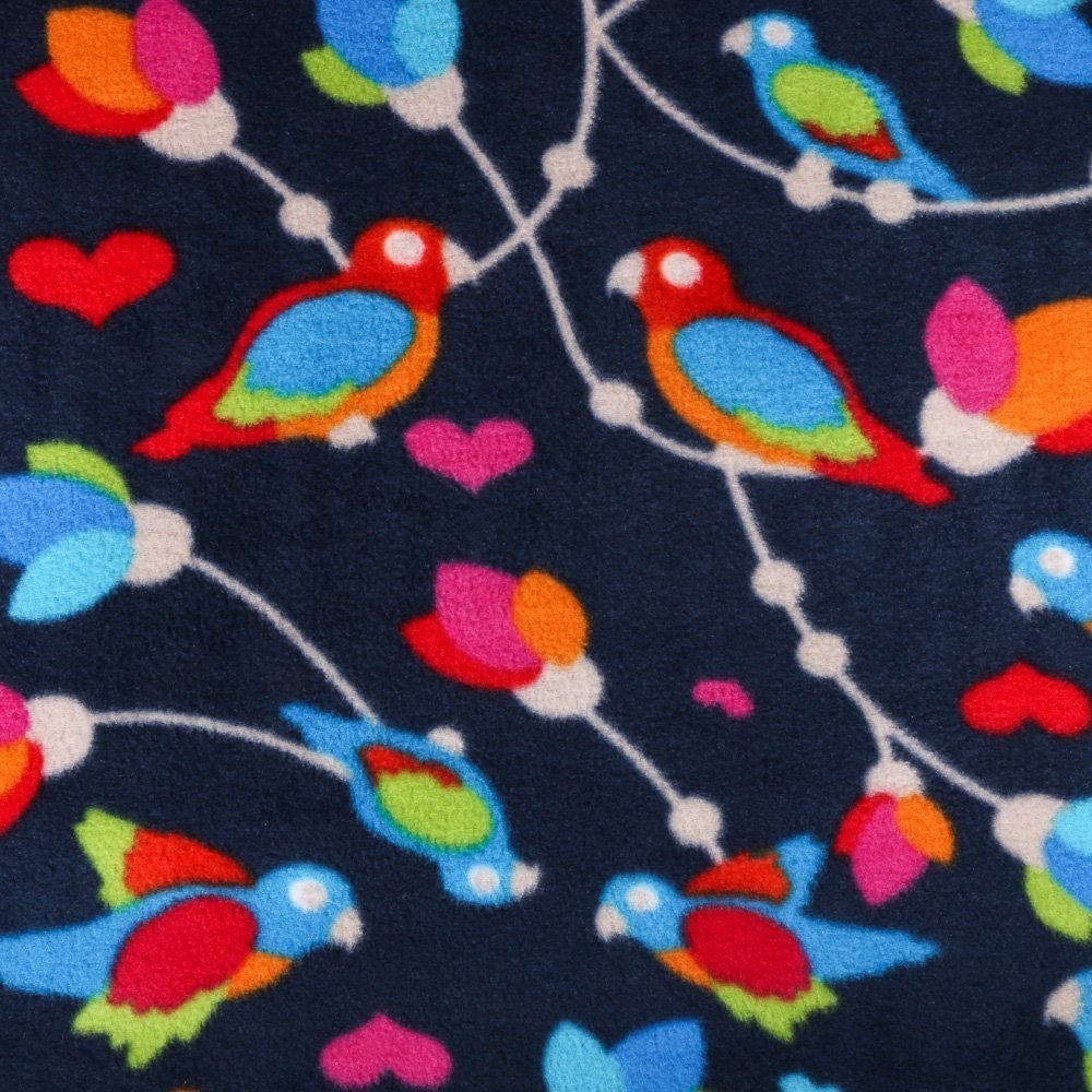 Tissu Polaire Oiseaux Multicolore sur fond Marine