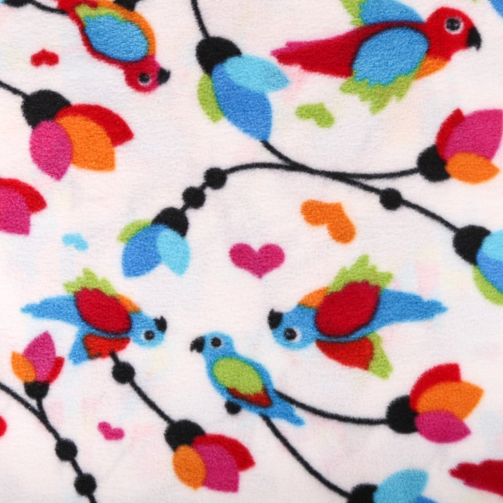 Tissu Polaire Oiseaux Multicolore sur fond Blanc