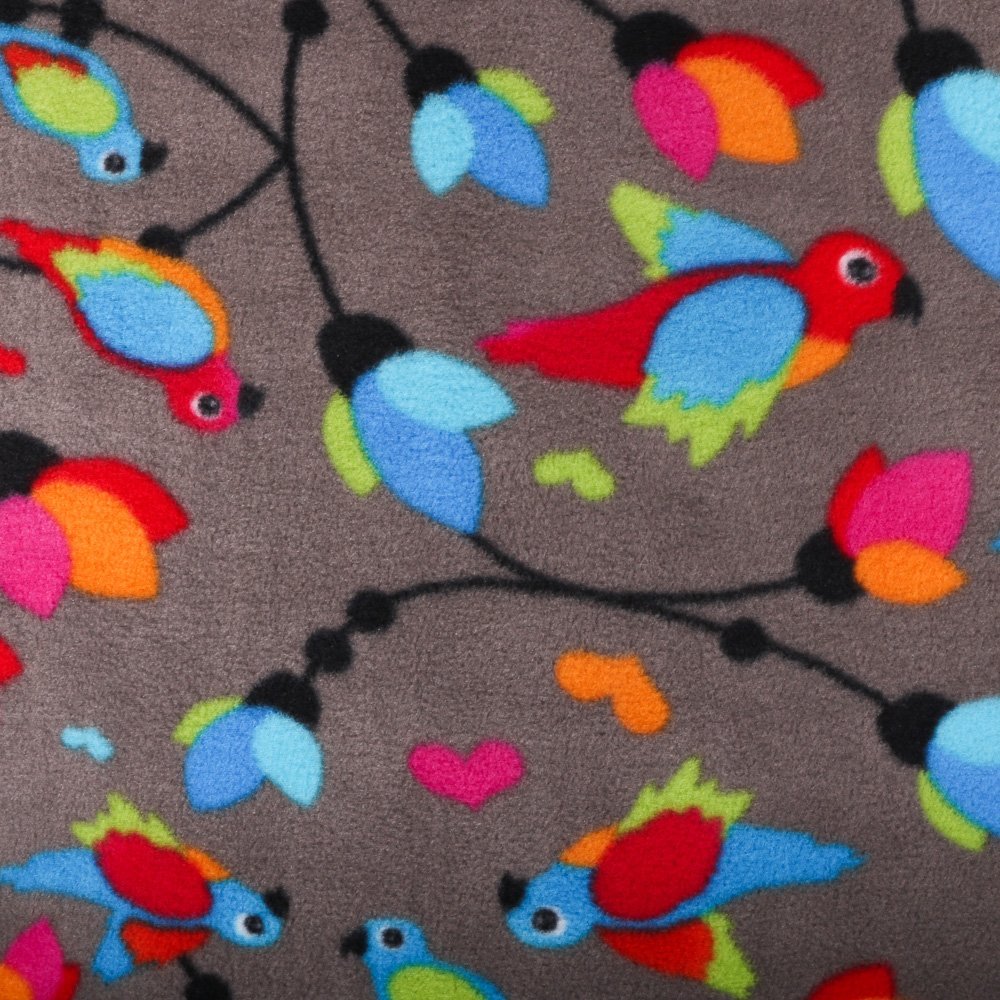 Tissu Polaire Oiseaux Multicolore sur fond Taupe
